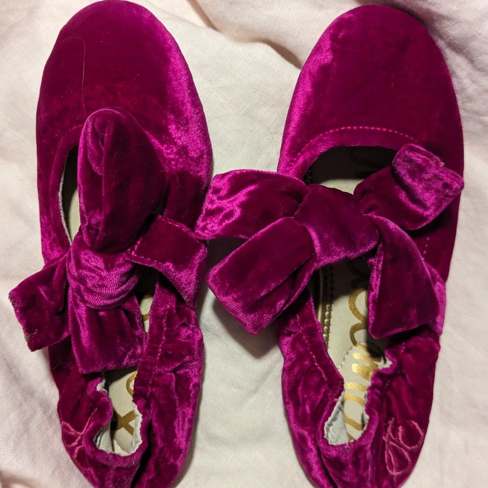 Sam Edelman girls pink velvet bow flats size 1